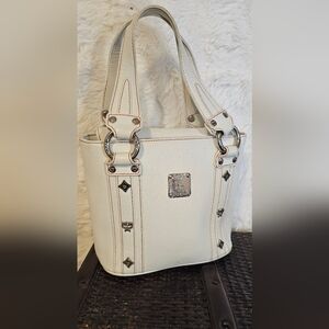 MCM White Shoulder Bag with Silver Accents
